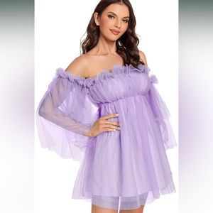 ROMWE Off-shoulder ruffle Purple Lavender Dress